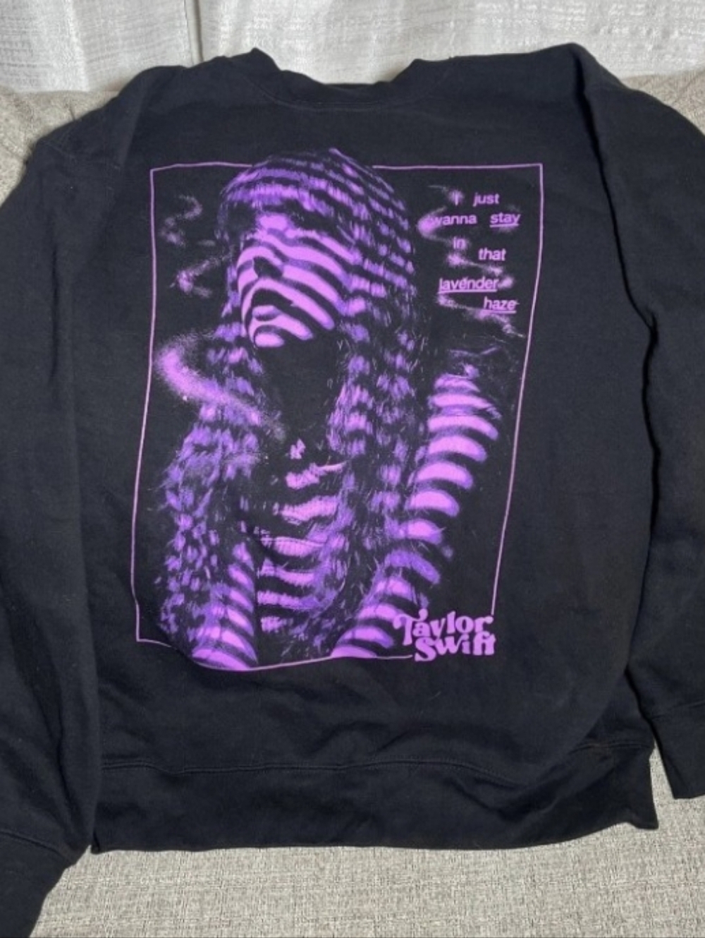 Taylor Swift Black Crewneck Sweater with Purple Graphic